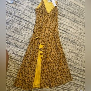 Yellow floral rhode midi dress with slit
